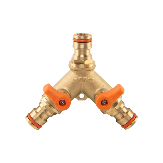 3 Way Male Snap-On Connector Brass + Valves