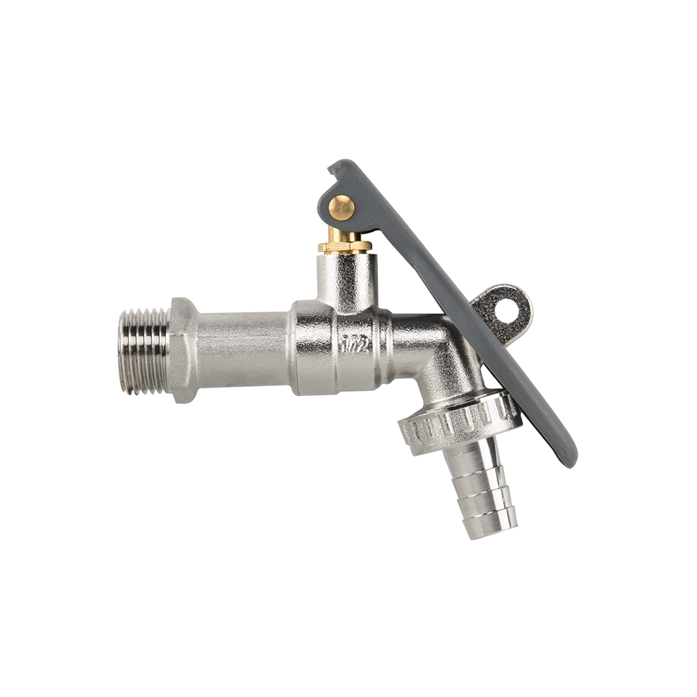 Lever Tap Brass Nickle Plated 1/2" BSPM Inlet with Hose Barb and Lever Lock