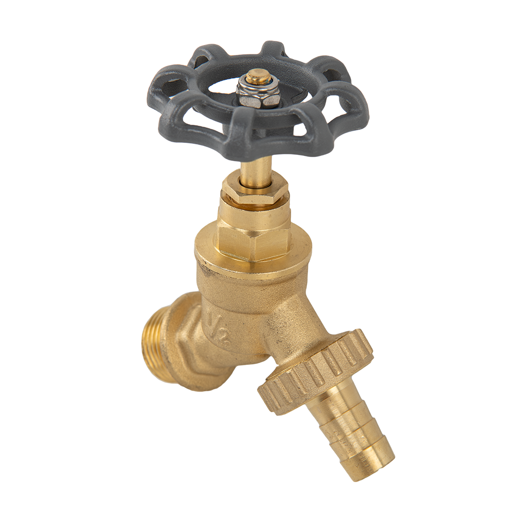 Garden Bib Brass 1/2" BSPM Inlet and 3/4" Outlet With 1/2" Hose Barb Round Handle