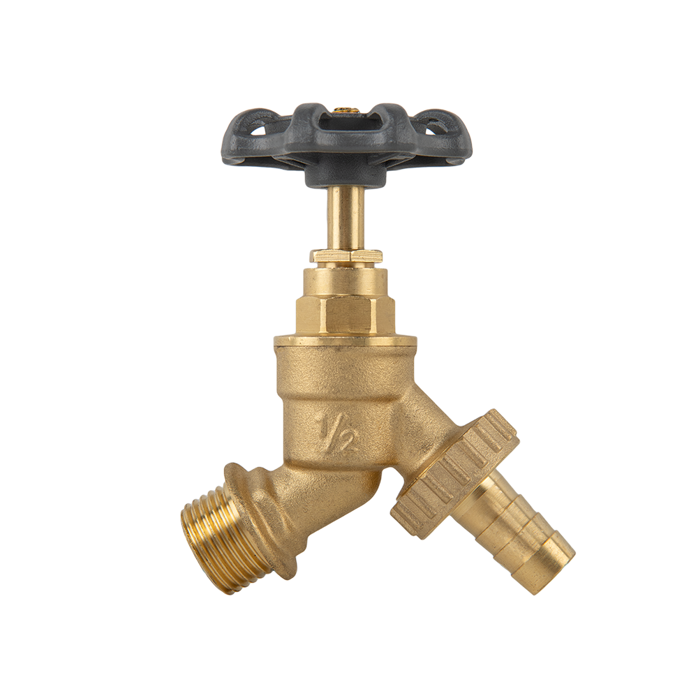 Garden Bib Brass 1/2" BSPM Inlet and 3/4" Outlet With 1/2" Hose Barb Round Handle