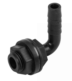 Tank Connector 90 Degree with Washer & Nut 1/2"BSPM - 1/2" Barb and Drill Bit