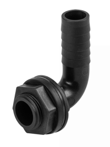 Tank Connector 90 Degree with Washer & Nut 3/4"BSPM - 3/4" Barb and Drill Bit