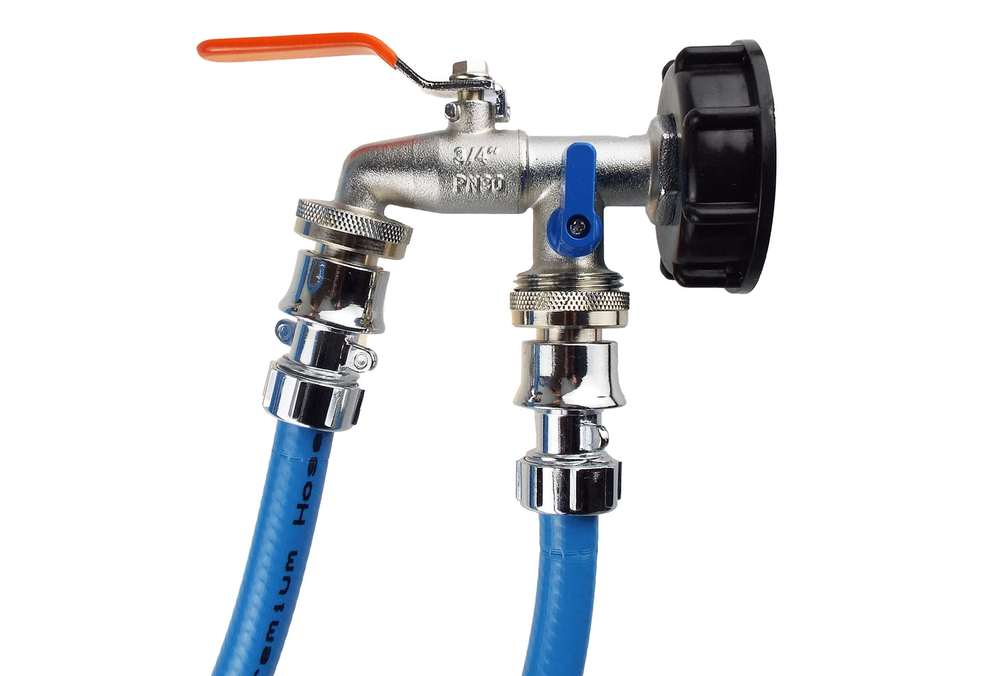 IBC 2” S60X6 Cap with Quick Connect Double Tap and Hose Connectors