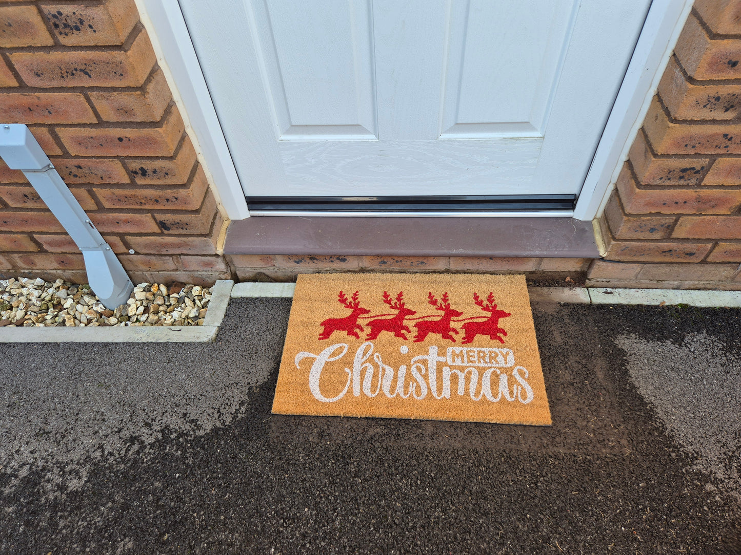 Doormat 60cm x 40cm - 'Merry Christmas' (Red/Silver)