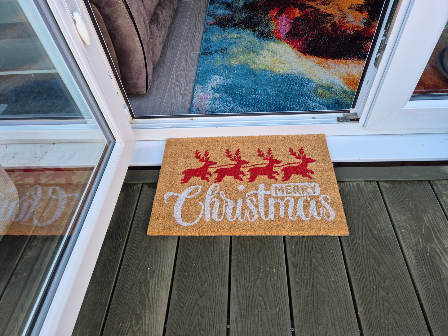 Doormat 60cm x 40cm - 'Merry Christmas' (Red/Silver)