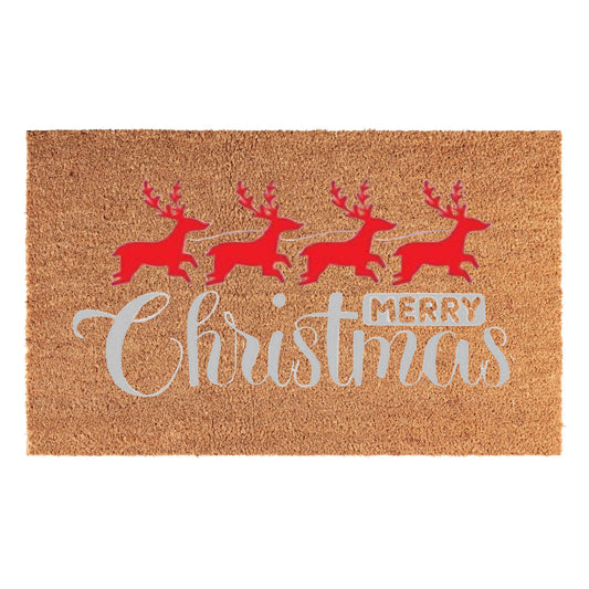 Doormat 60cm x 40cm - 'Merry Christmas' (Red/Silver)