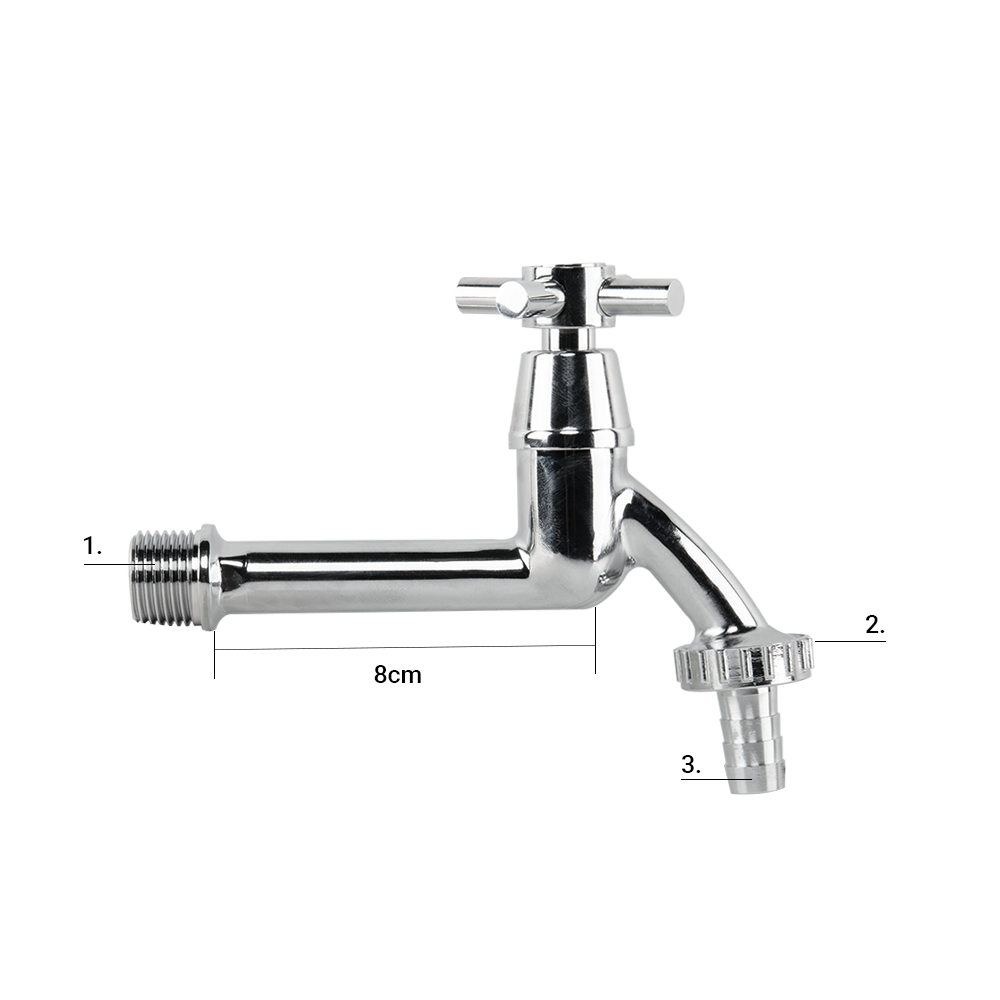 Cross Bib Extended Brass Chrome Tap 1/2" Barb