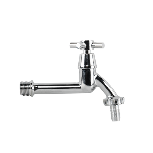 Cross Bib Extended Brass Chrome Tap 1/2" Barb