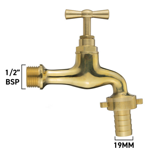 Garden Tap Polished Brass 1/2" BSPM - 19mm Barb