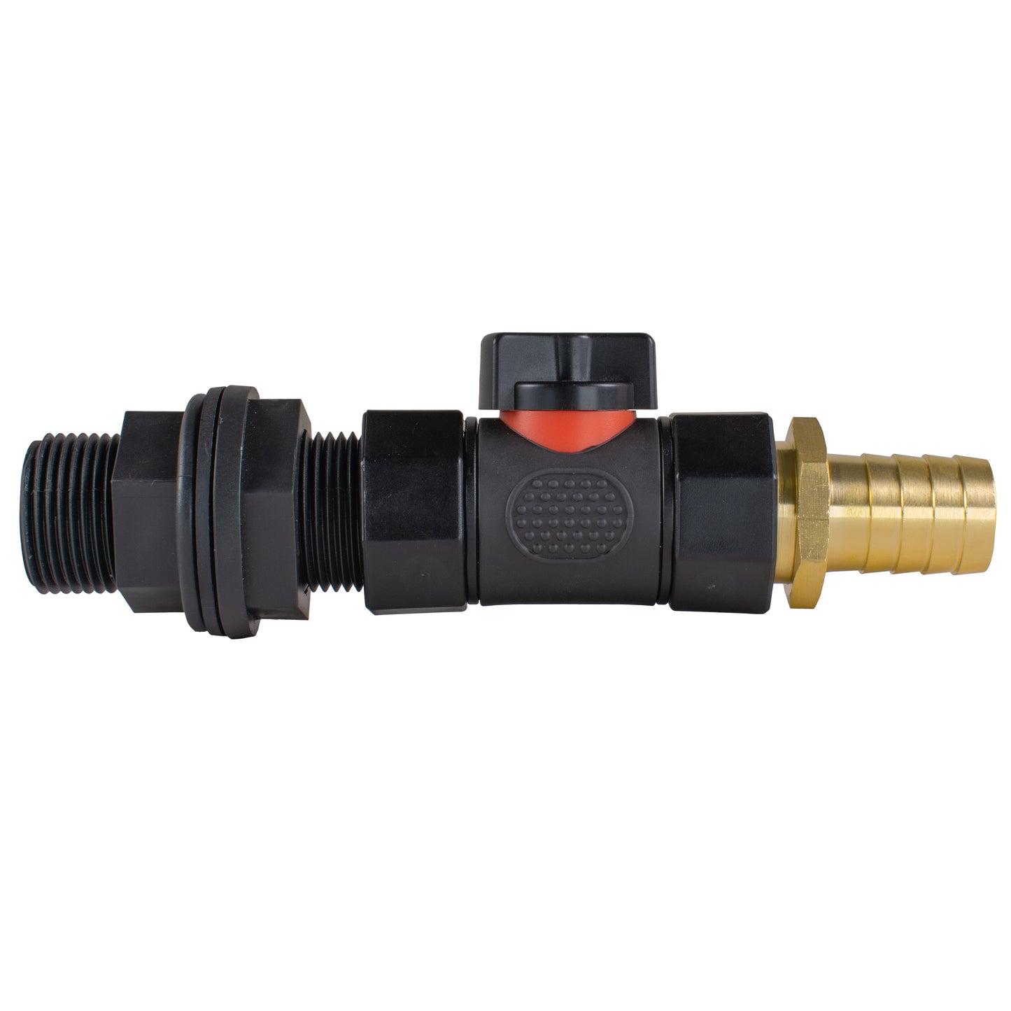 Water Butt Connector 3/4" BSP with In-Line BSPF Valve and 19mm Brass Barb