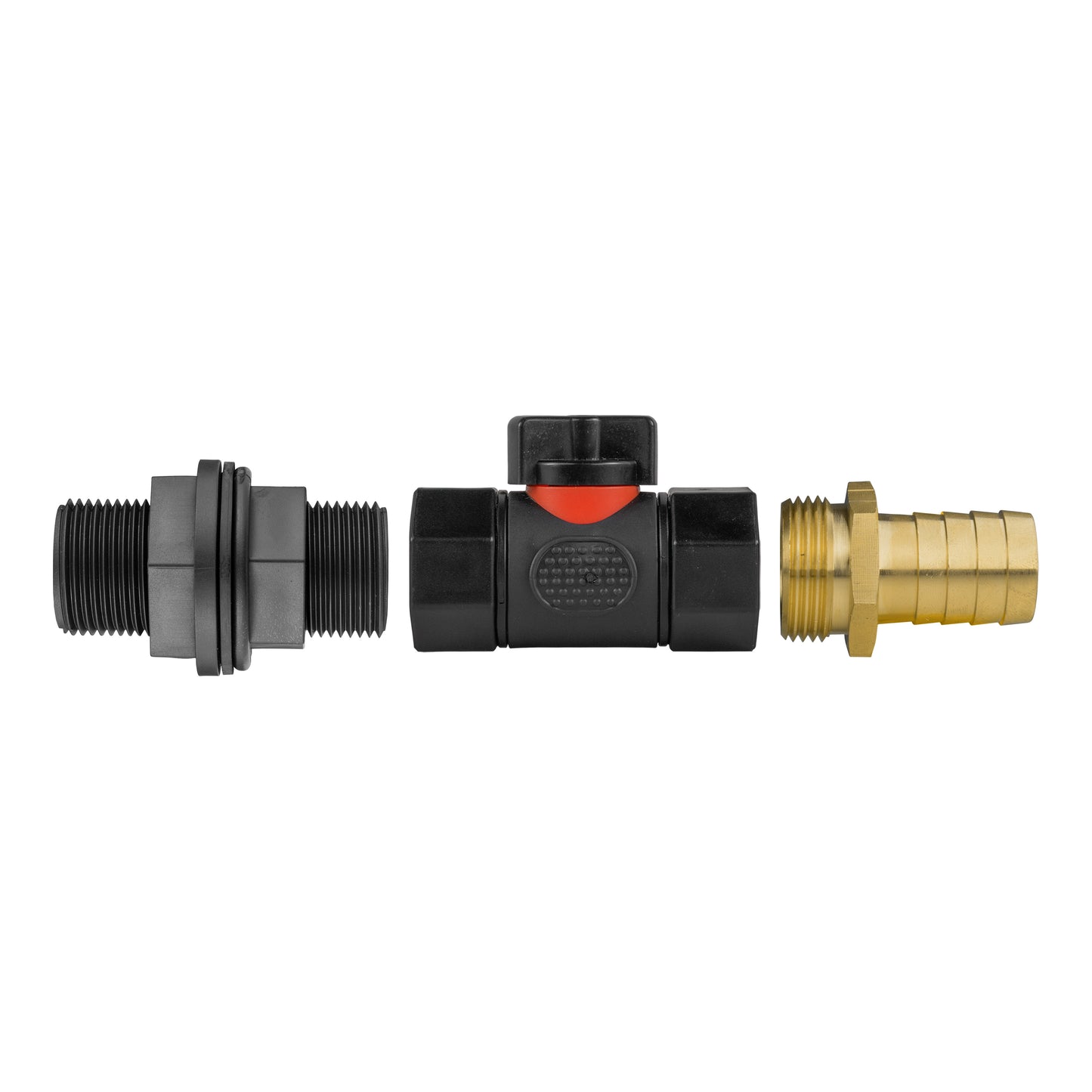 Water Butt Connector 3/4" BSP with In-Line BSPF Valve and 19mm Brass Barb