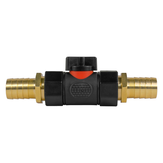 In-Line BSPF Valve with 2 x 19mm Brass Barb Connectors