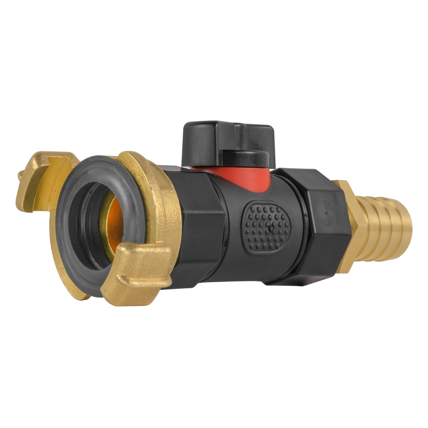 Geka Type Connector with In-Line BSPF Valve and 19mm Brass Barb