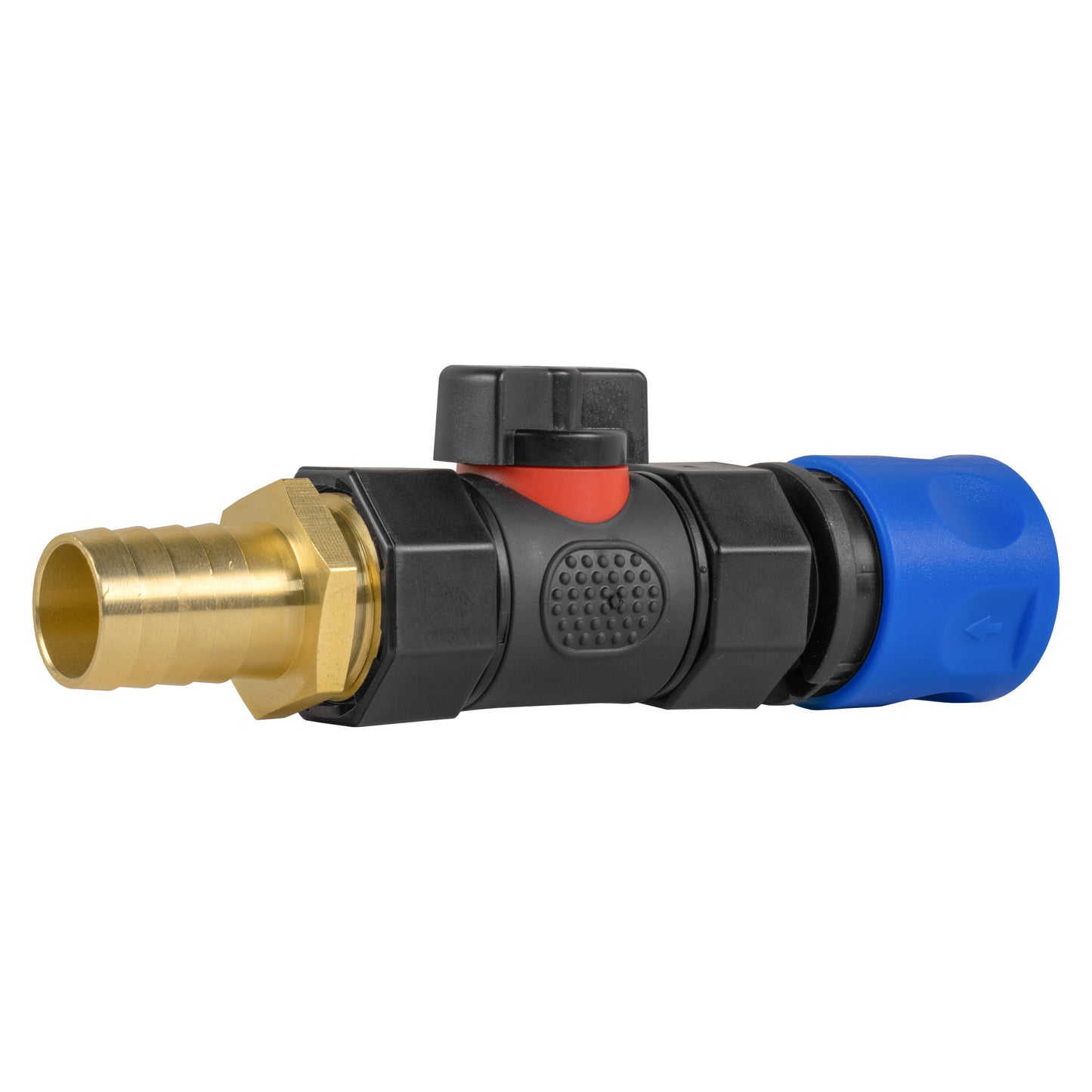 Hose Connector Blue with In-Line BSPF Valve and 19mm Brass Barb