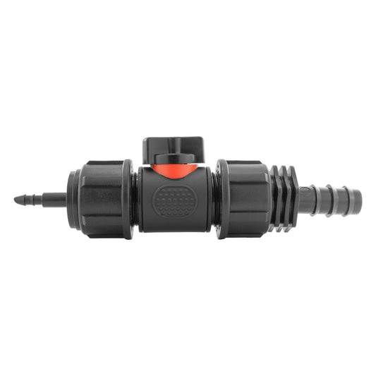 4mm Barb Micro Connector with In-Line BSPM Valve and 16mm Barbed Straight