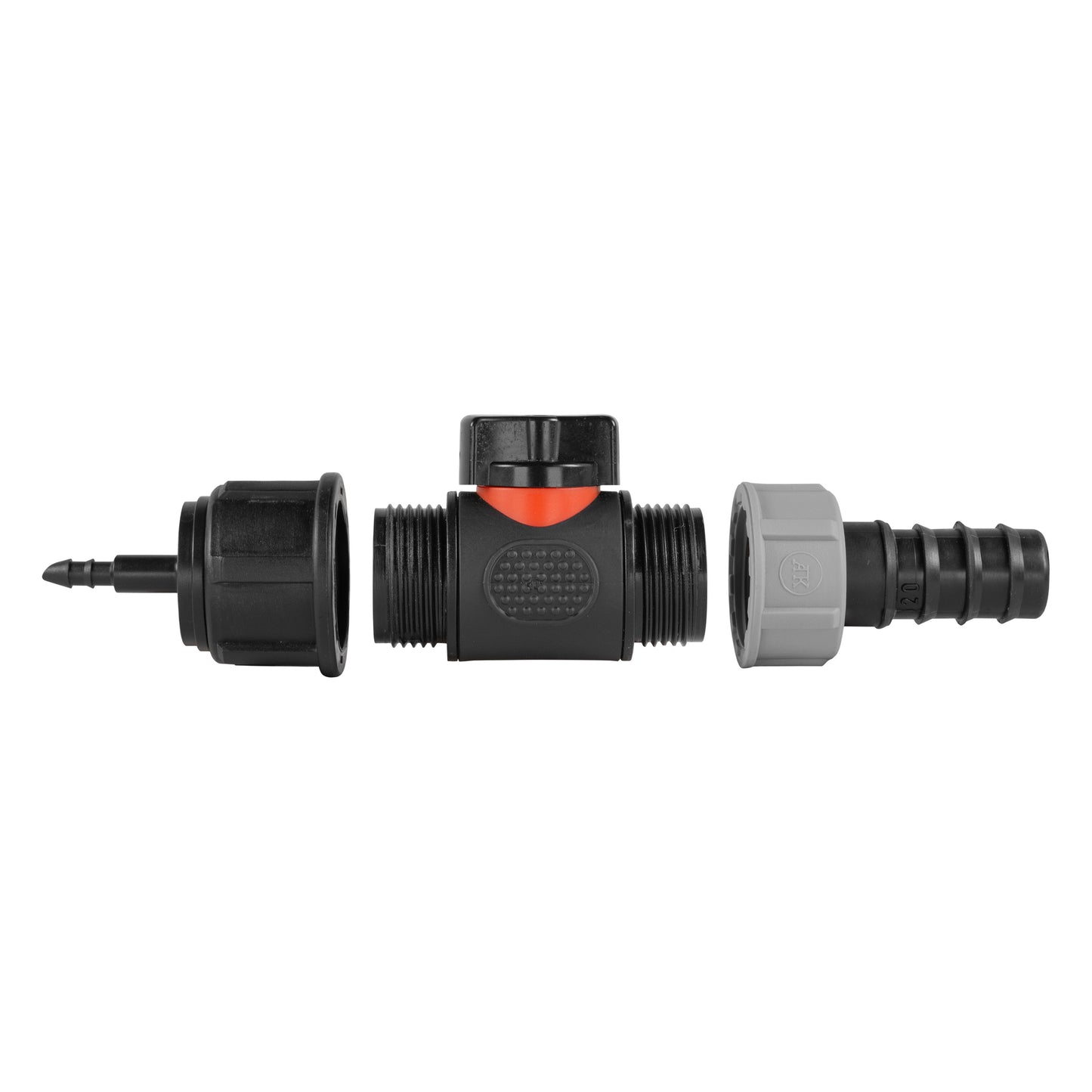 4mm Barb Micro Connector with In-Line BSPM Valve and 20mm Barbed Straight