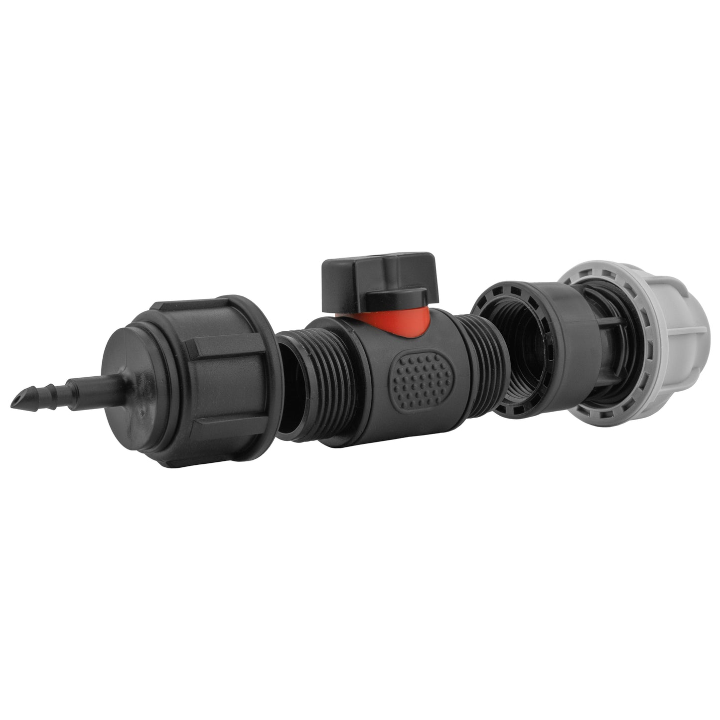 4mm Barb Micro Connector with In-Line BSPM Valve and 20mm MDPE Straight