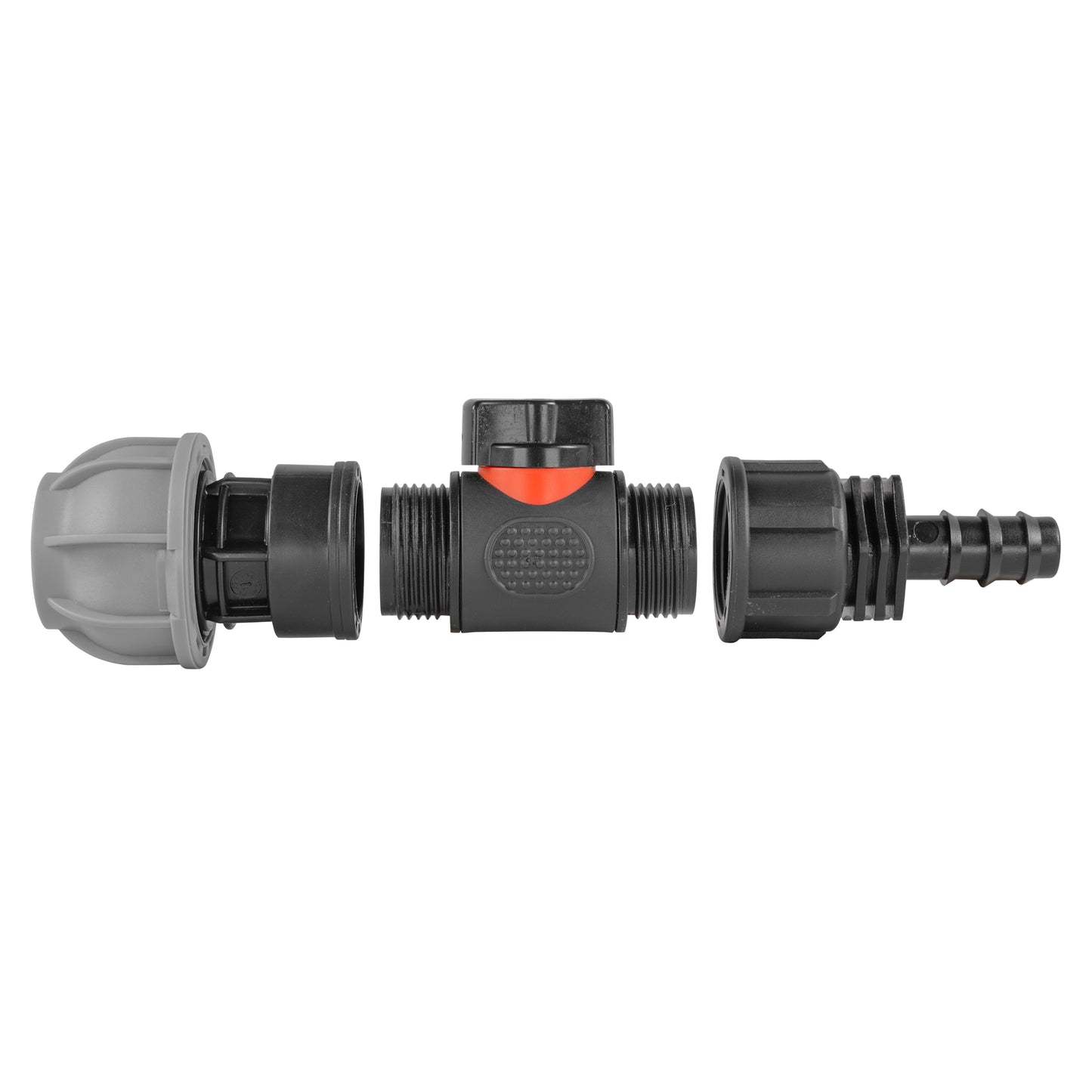 20mm MDPE Straight with In-Line BSPM Valve and 16mm Barbed Straight