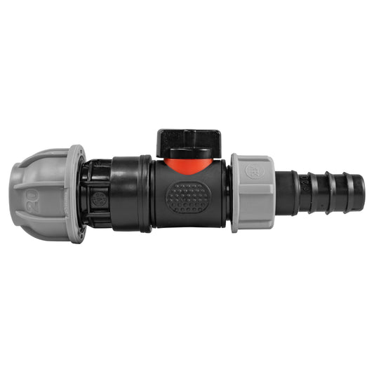 20mm MDPE Straight with In-Line BSPM Valve and 20mm Barbed Straight