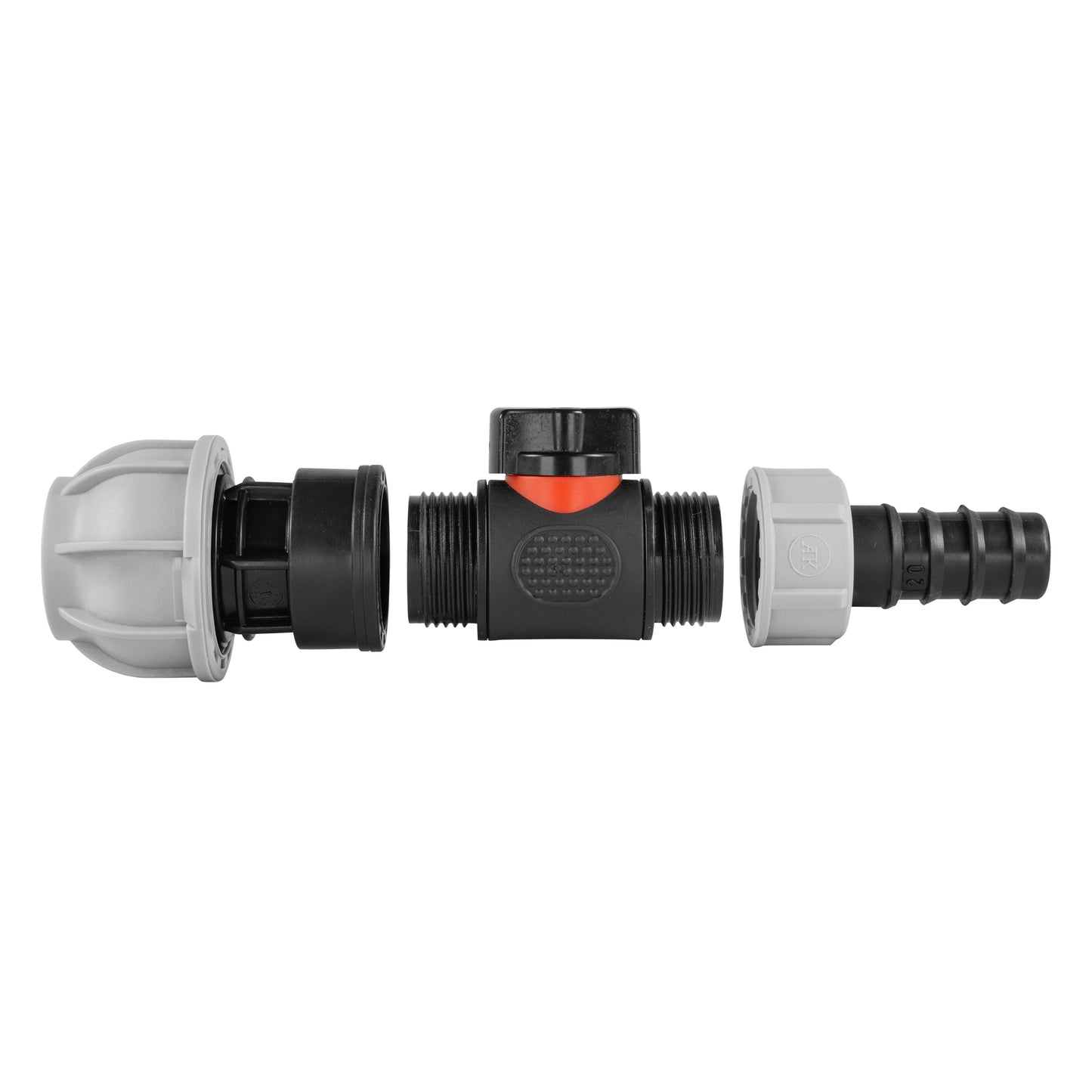 20mm MDPE Straight with In-Line BSPM Valve and 20mm Barbed Straight