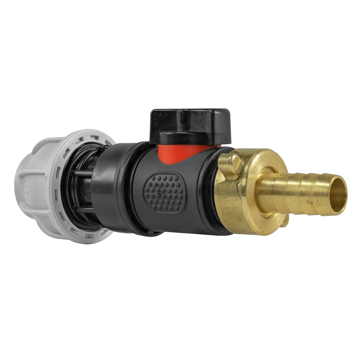 20mm MDPE Straight with In-Line BSPM Valve and 13mm Brass Barb