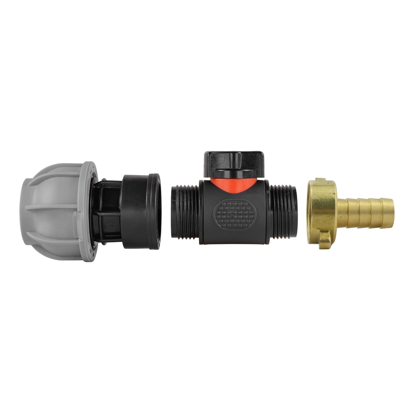 20mm MDPE Straight with In-Line BSPM Valve and 13mm Brass Barb