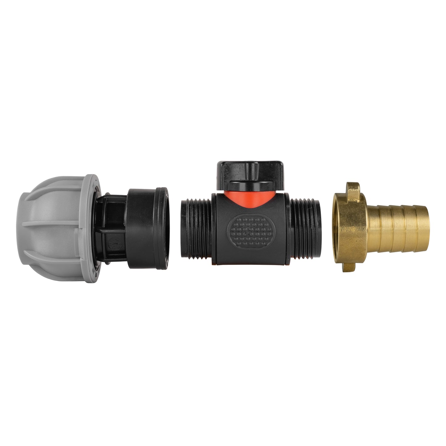 20mm MDPE Straight with In-Line BSPM Valve and 19mm Brass Barb