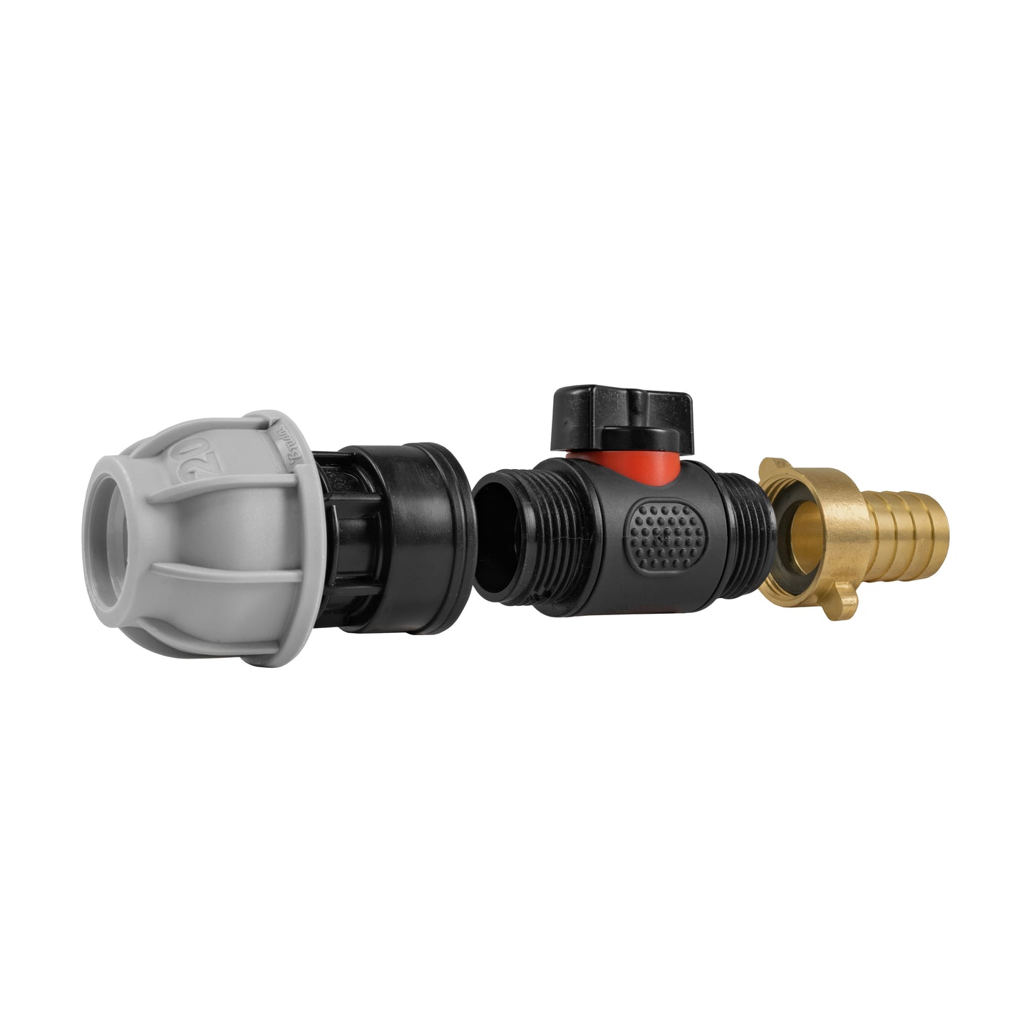 20mm MDPE Straight with In-Line BSPM Valve and 19mm Brass Barb