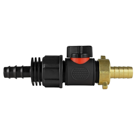 16mm Barbed Straight with In-Line BSPM Valve and 13mm Brass Barb