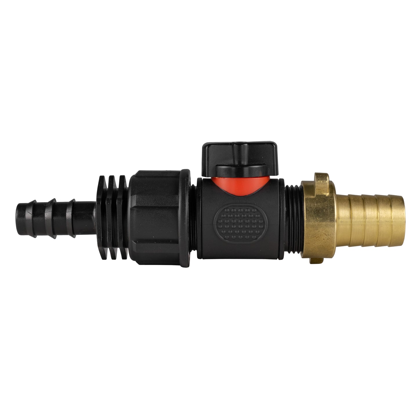 16mm Barbed Straight with In-Line BSPM Valve and 19mm Brass Barb