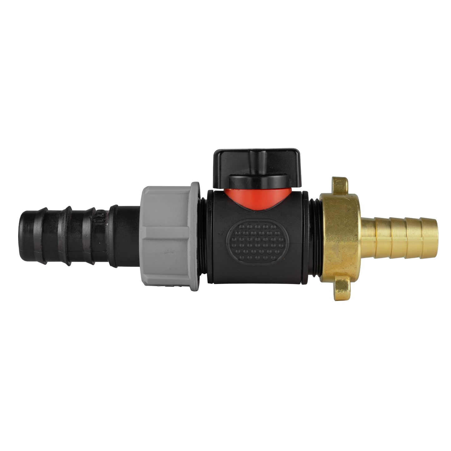 20mm Barbed Straight with In-Line BSPM Valve and 13mm Brass Barb