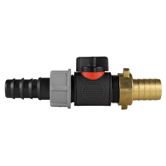 20mm Barbed Straight with In-Line BSPM Valve and 19mm Brass Barb