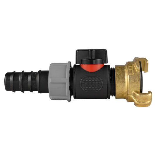 20mm Barbed Straight with In-Line BSPM Valve and Geka Type Connector