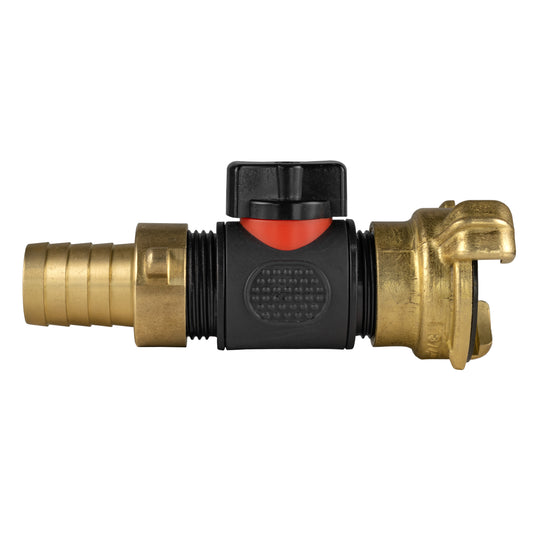 19mm Brass Barb with In-Line BSPM Valve and Geka Type Connector