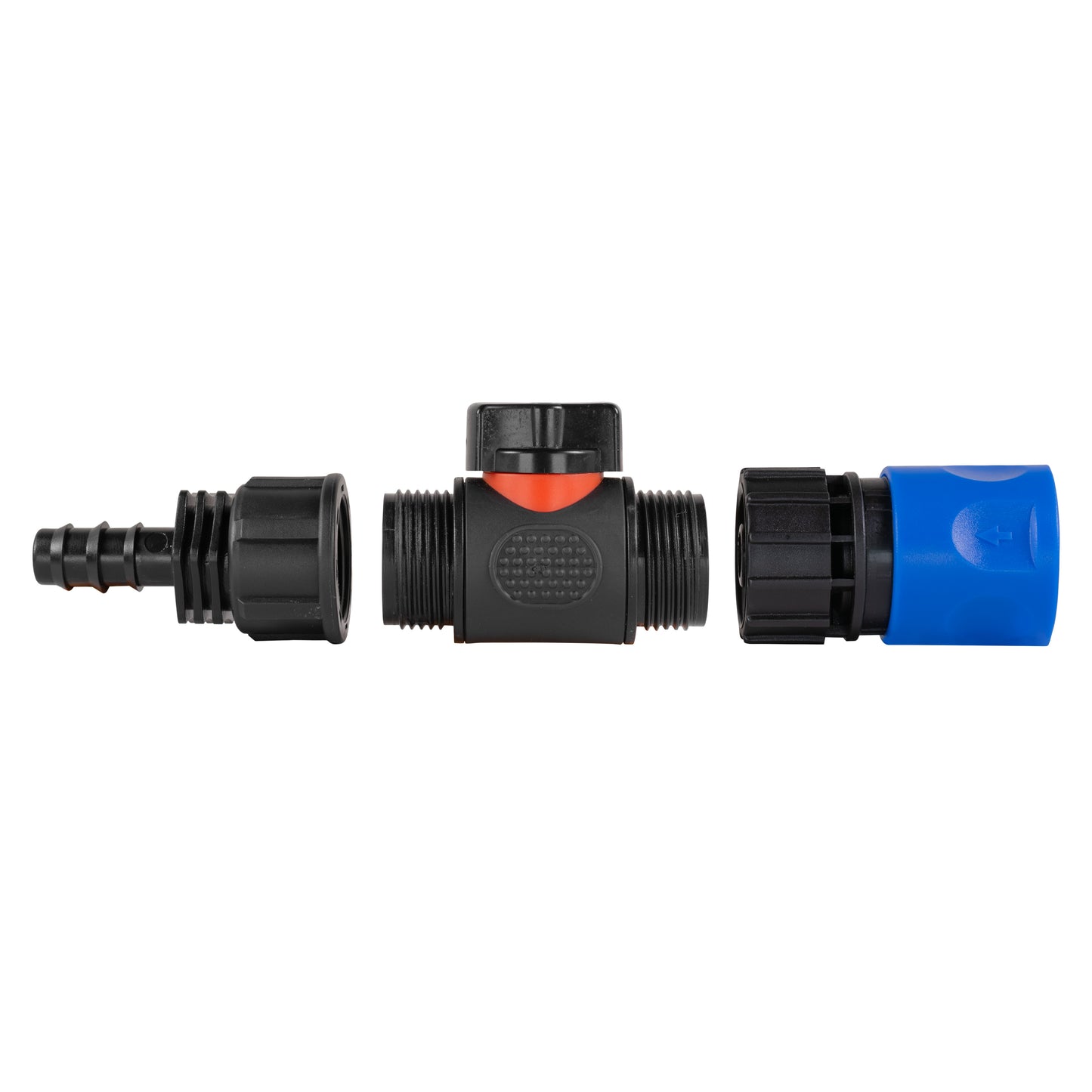 Hose Connector Blue with In-Line BSPM Valve and 16mm Barbed Straight