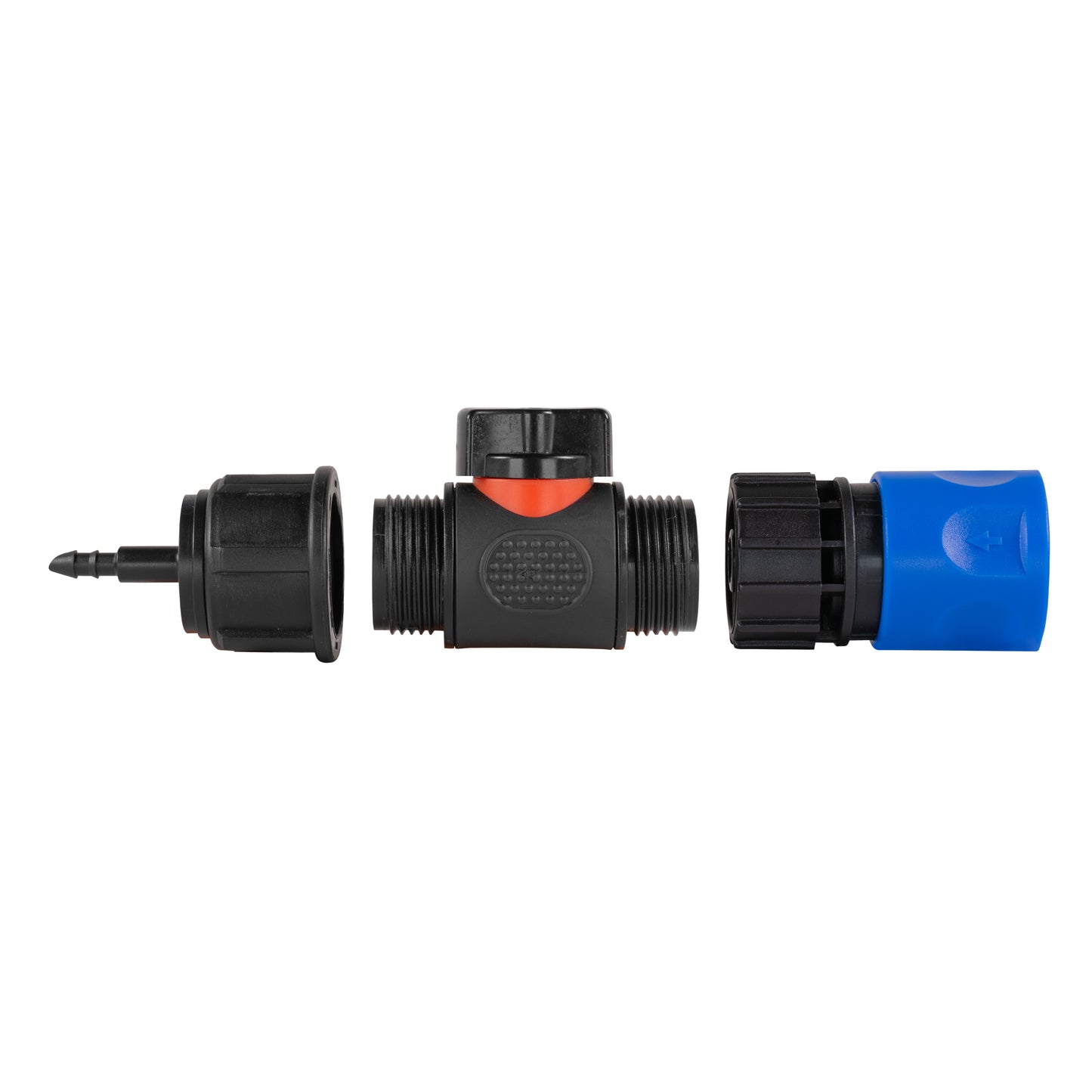 Hose Connector Blue with In-Line BSPM Valve and 4mm Barb Micro Connector