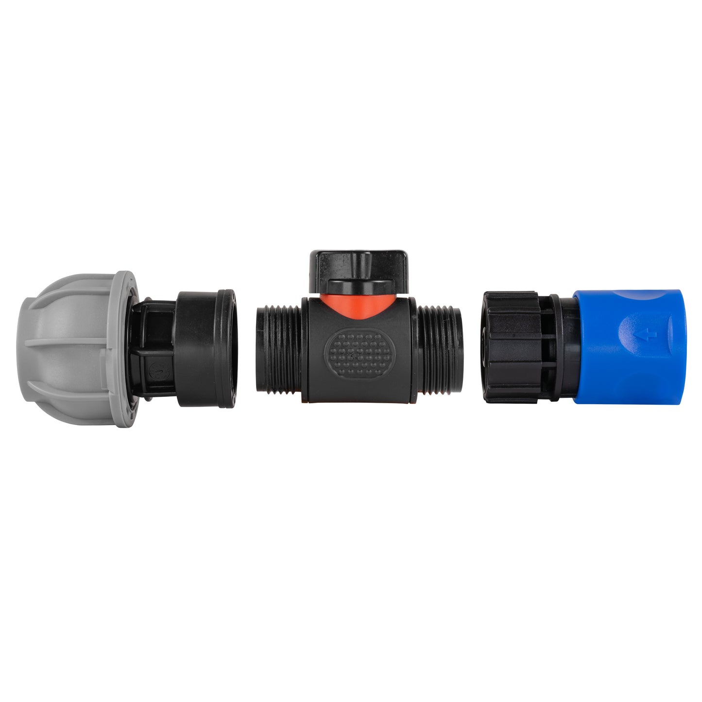 Hose Connector Blue with In-Line BSPM Valve and 20mm MDPE Straight