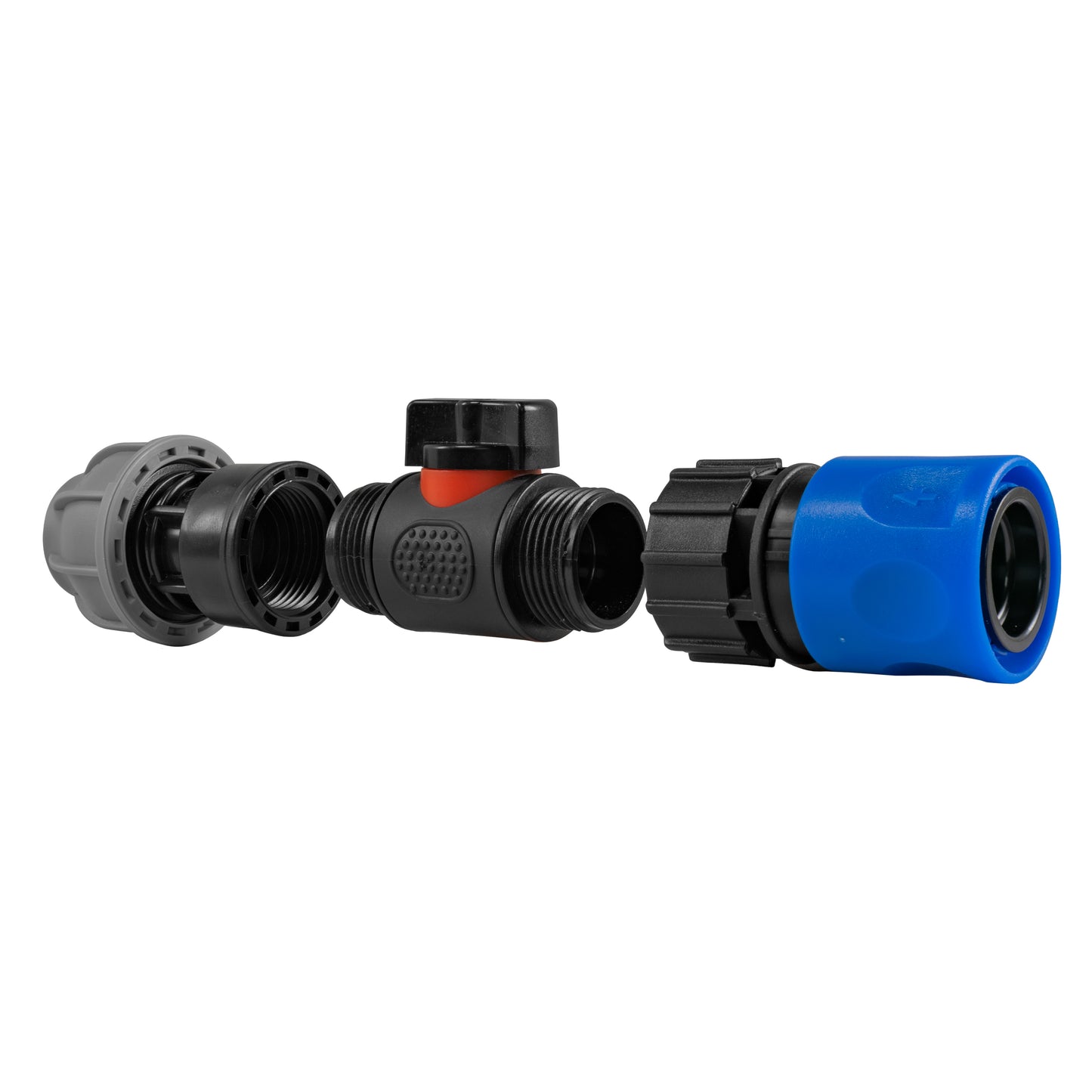 Hose Connector Blue with In-Line BSPM Valve and 20mm MDPE Straight