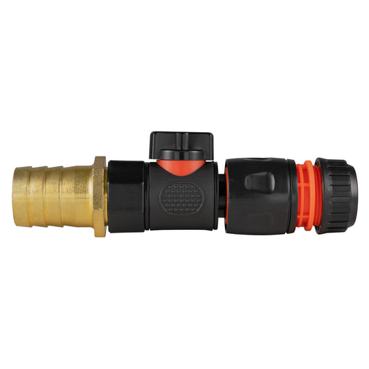 25mm Brass Barb with BSPF-Quick Connect Valve & Hose Connector Black