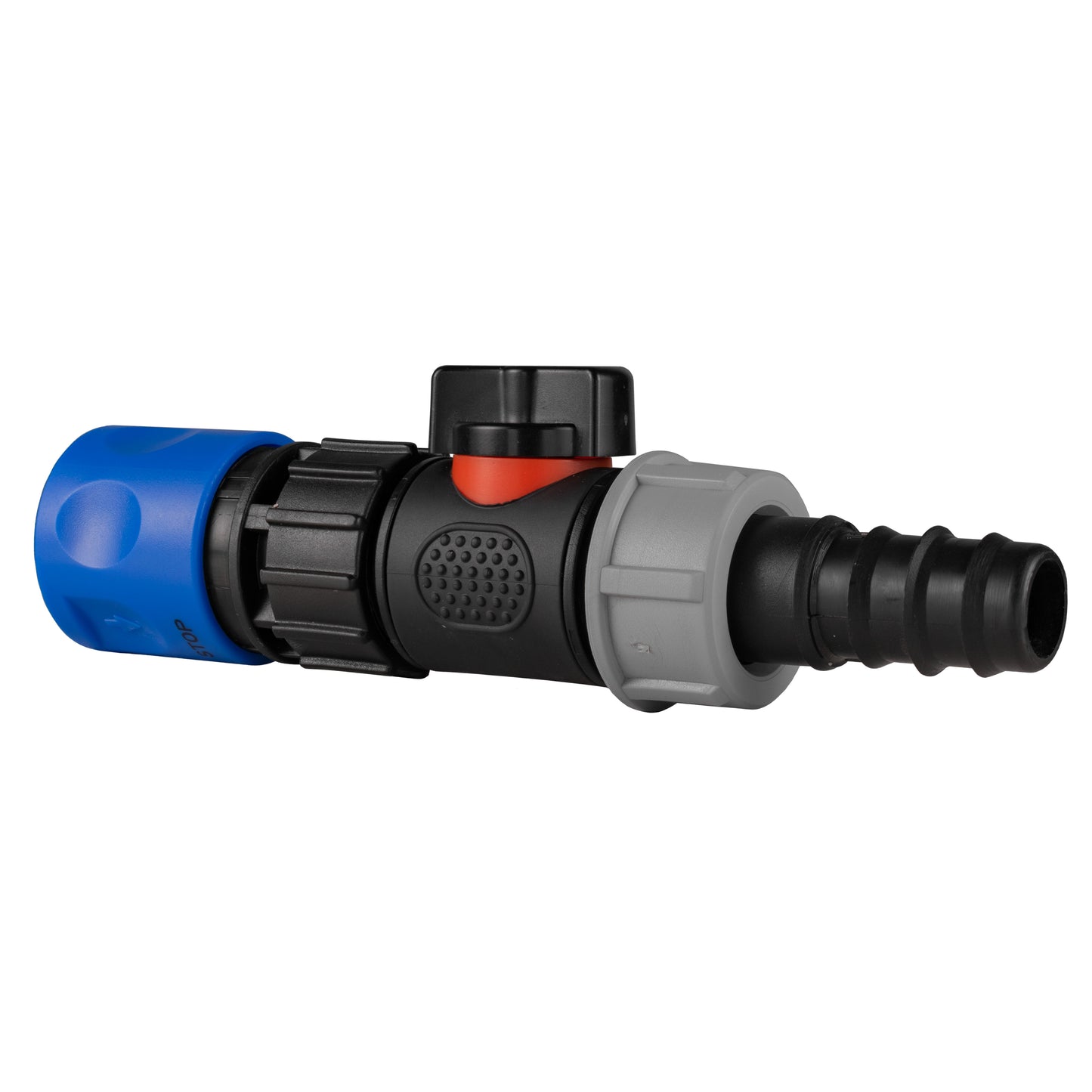 Hose Connector Blue with In-Line BSPM Valve and 20mm Barbed Straight