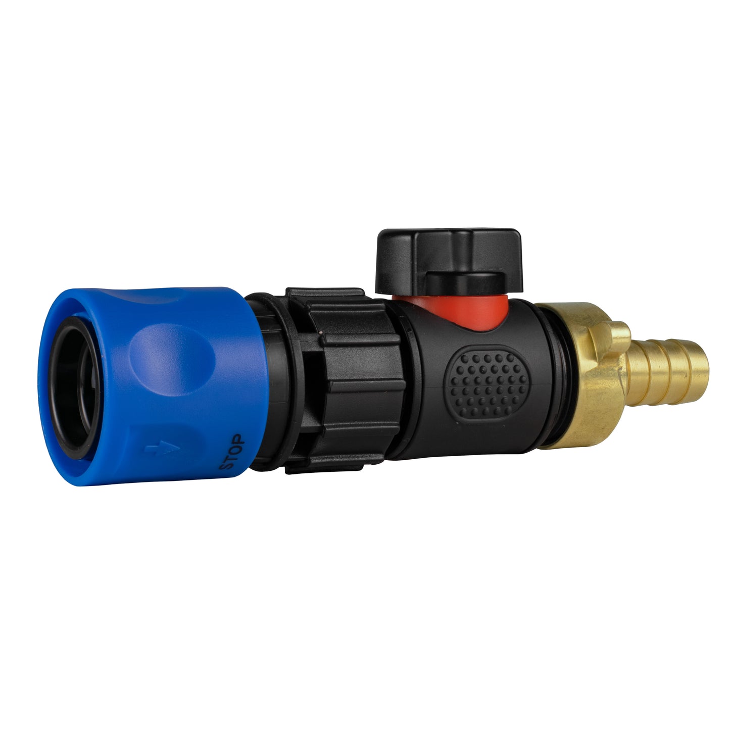 Hose Connector Blue with In-Line BSPM Valve and 13mm Brass Barb