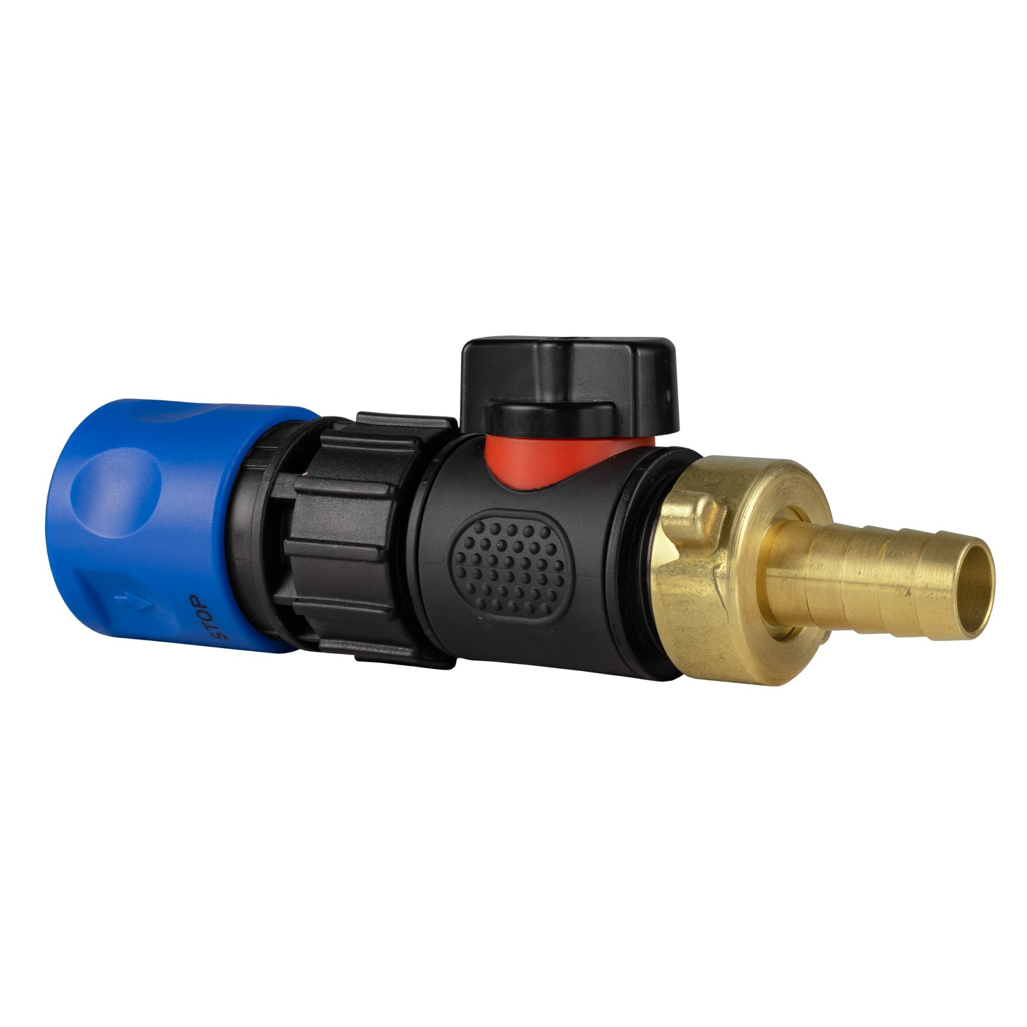 Hose Connector Blue with In-Line BSPM Valve and 13mm Brass Barb