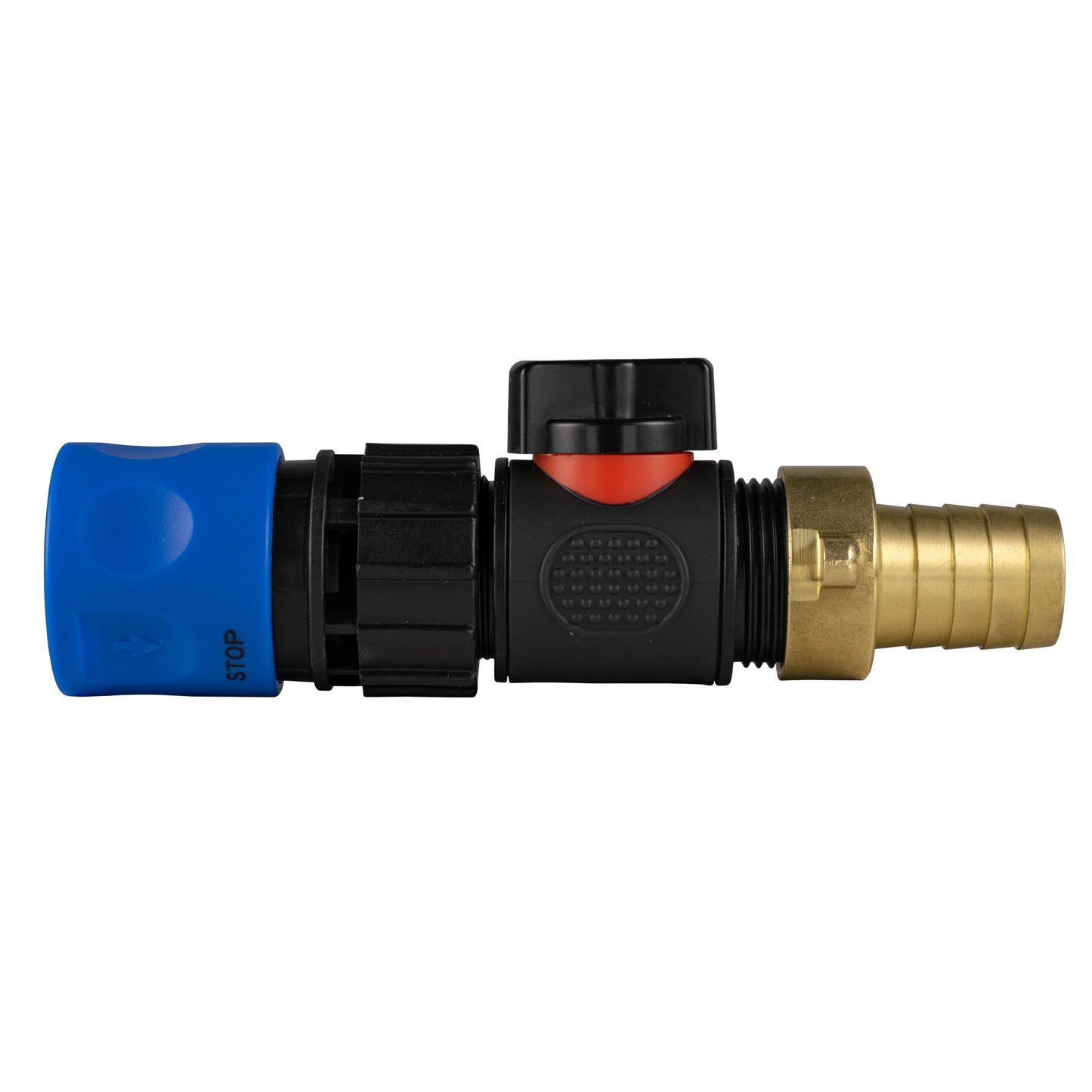 Hose Connector Blue with In-Line BSPM Valve and 19mm Brass Barb