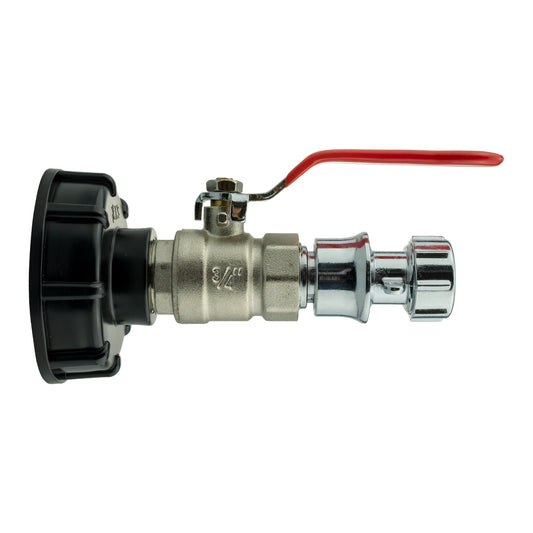 IBC 2” S60X6 Cap with Lever Valve, Click Lock and Hose Connector Zinc