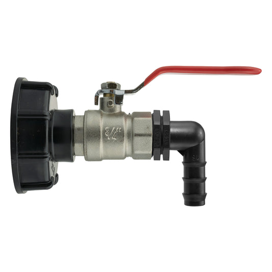 IBC 2” S60X6 Cap with Lever Valve and 16mm Barbed Elbow