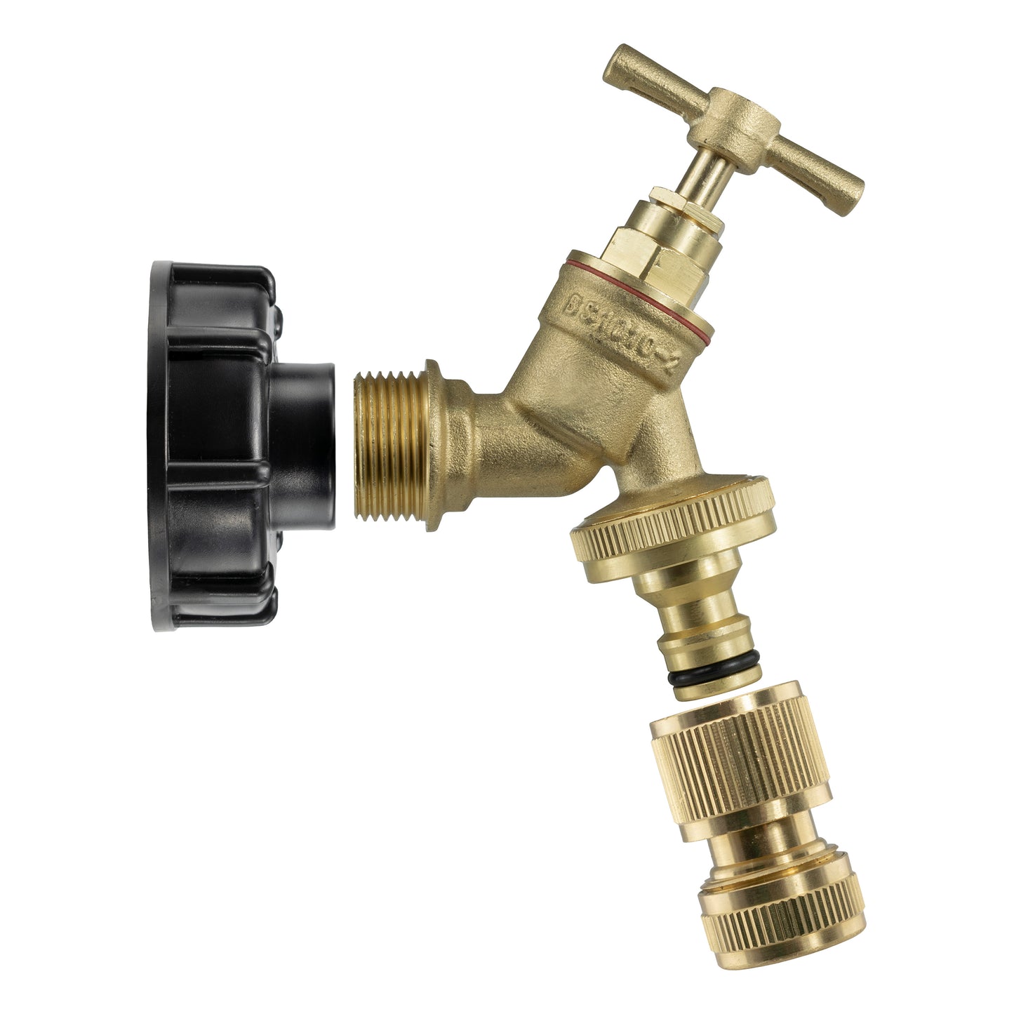 IBC 2” S60X6 Cap with Brass Bib Quick Connect Tap and Hose Connector