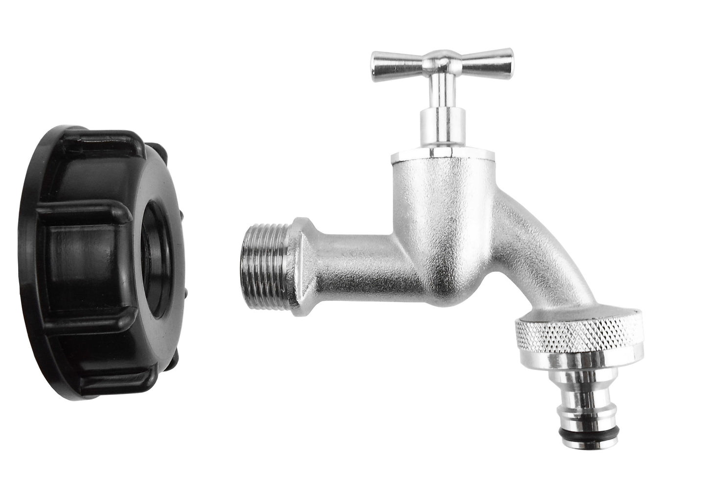 IBC 2” S60X6 Cap with Quick Connect Nickle Plated Bib Tap ¾” BSP