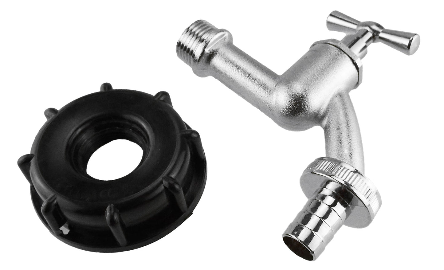 IBC 2” S60X6 Cap with Nickle Plated Bib Tap ¾” Barb