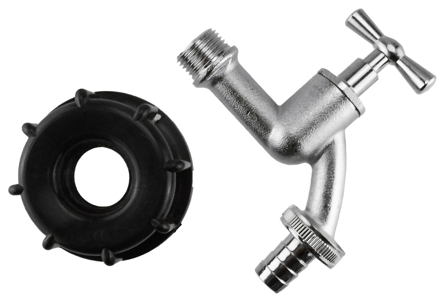 IBC 2” S60X6 Cap with Nickle Plated Bib Tap ¾” Barb