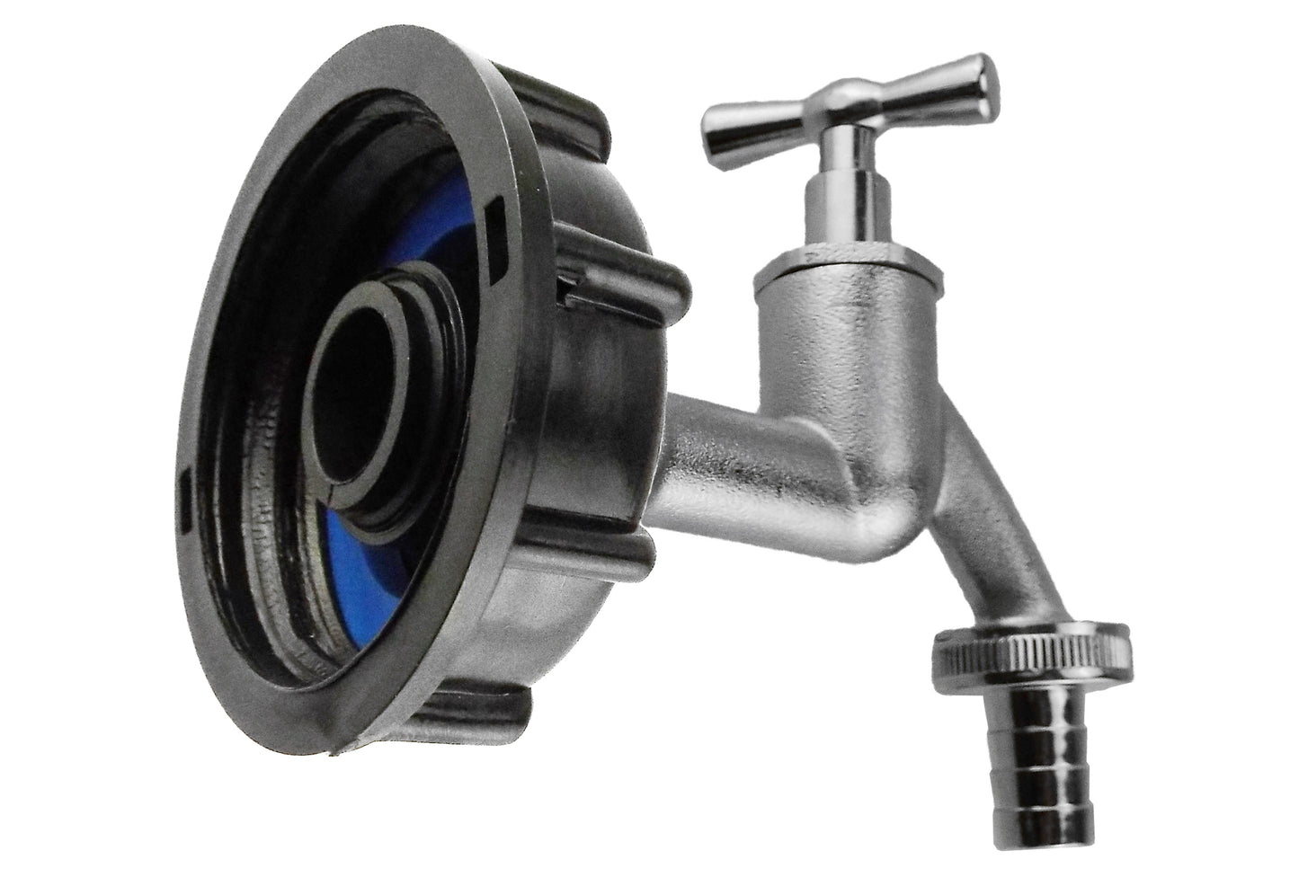 IBC 2” S60X6 Cap with Nickle Plated Bib Tap ¾” Barb